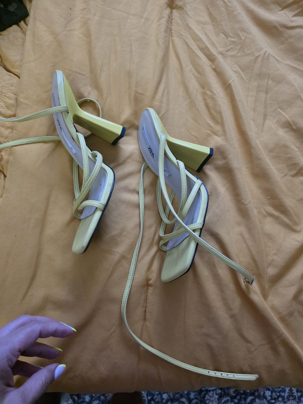 ZARA Yellow Strappy Square-Toe Sandals - Picture 2 of 7